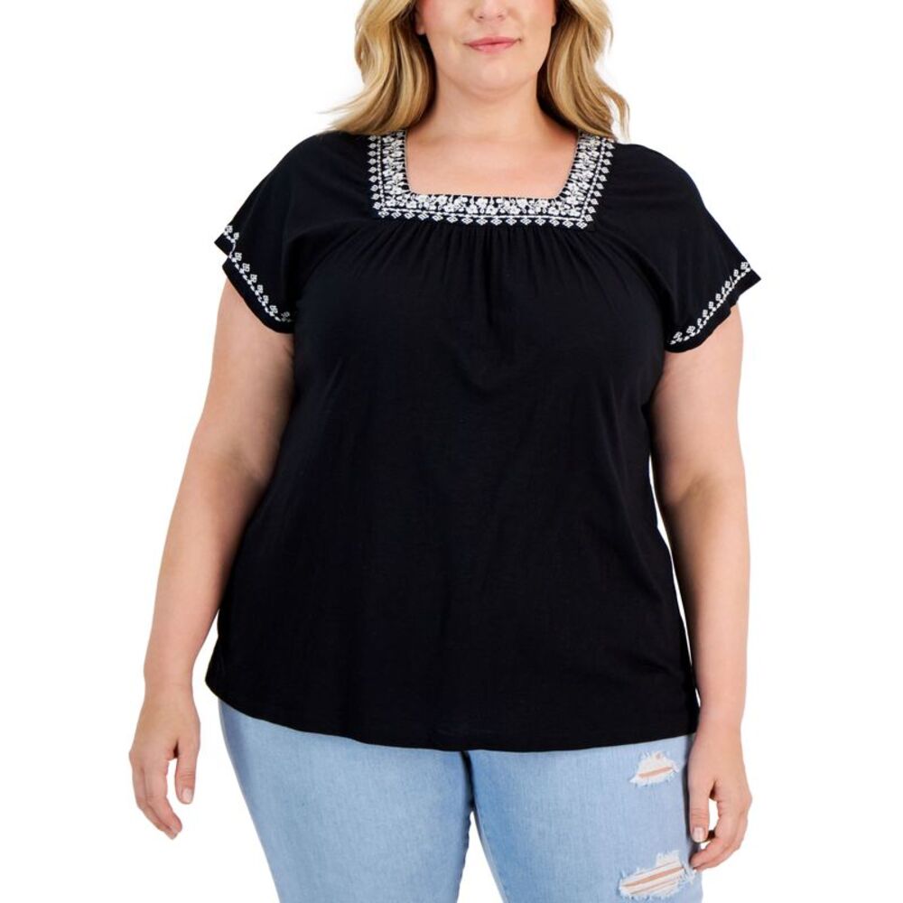 Style & Co Plus Size Square Neck Flutter Sleeve Top